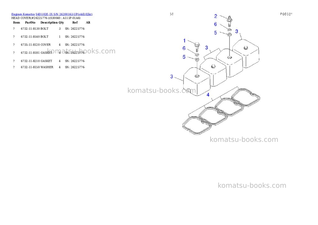 Komatsu S4D102E-1X S/N 26200163-UP Parts catalog cover Page 3