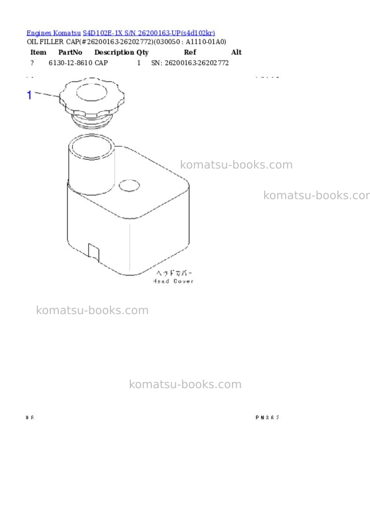 Komatsu S4D102E-1X S/N 26200163-UP Parts catalog cover Page 4