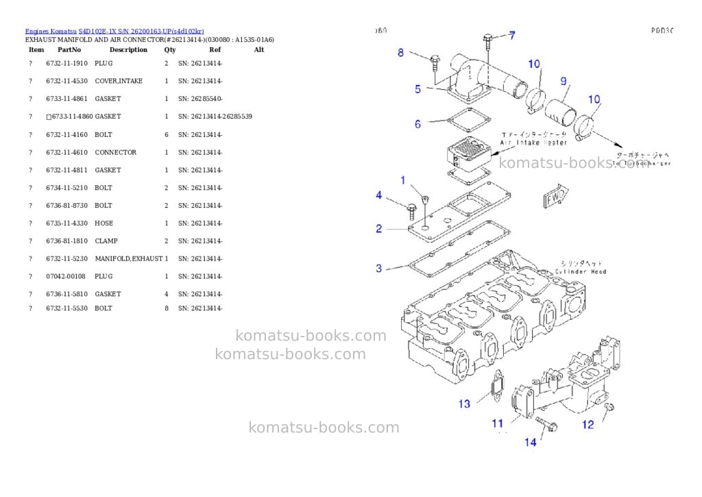 Komatsu S4D102E-1X S/N 26200163-UP Parts catalog cover Page 7