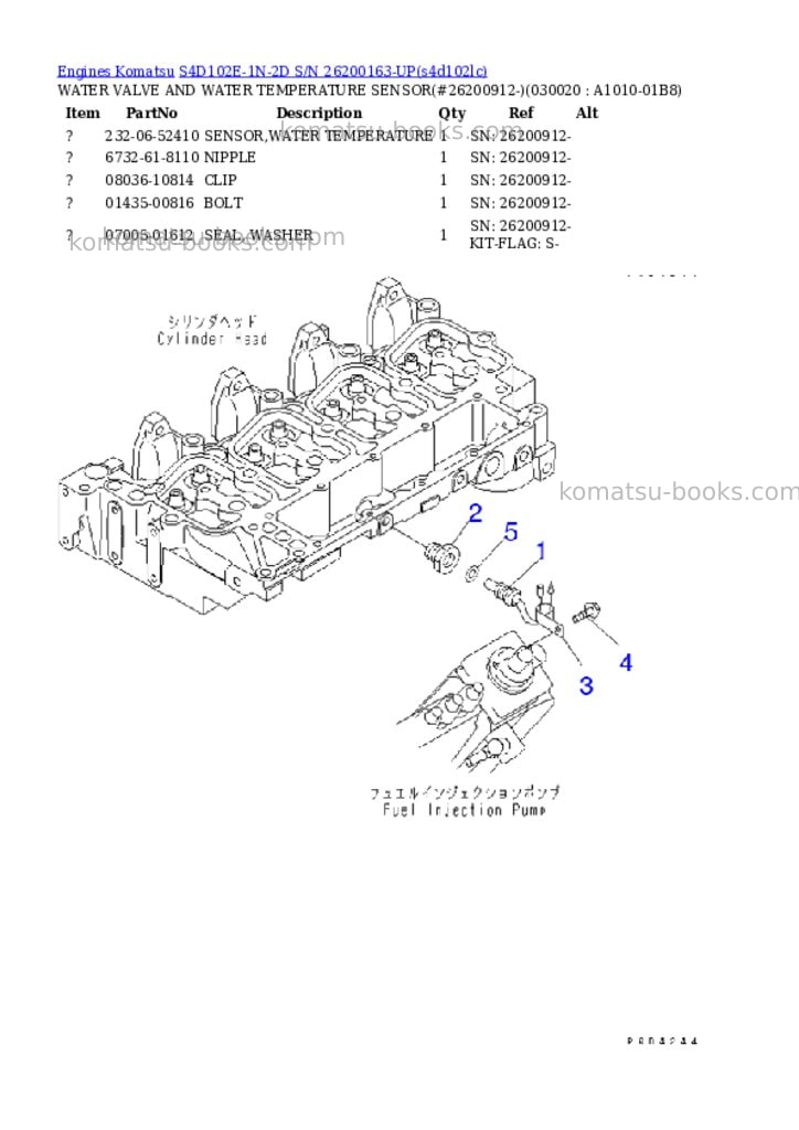 Komatsu s4d102e-1n-2d s/n 26200163-up Parts catalog cover Komatsu s4d102e-1n-2d s/n 26200163-up Parts catalog cover