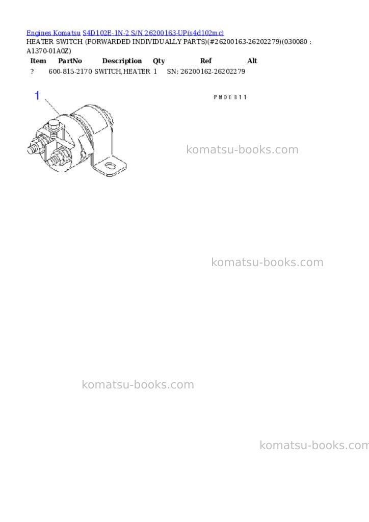 Komatsu s4d102e-1n-2 s/n 26200163-up Parts catalog cover Page 7