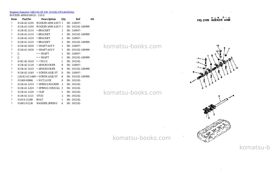 Komatsu s4d105-5e s/n 101262-up Parts catalog cover