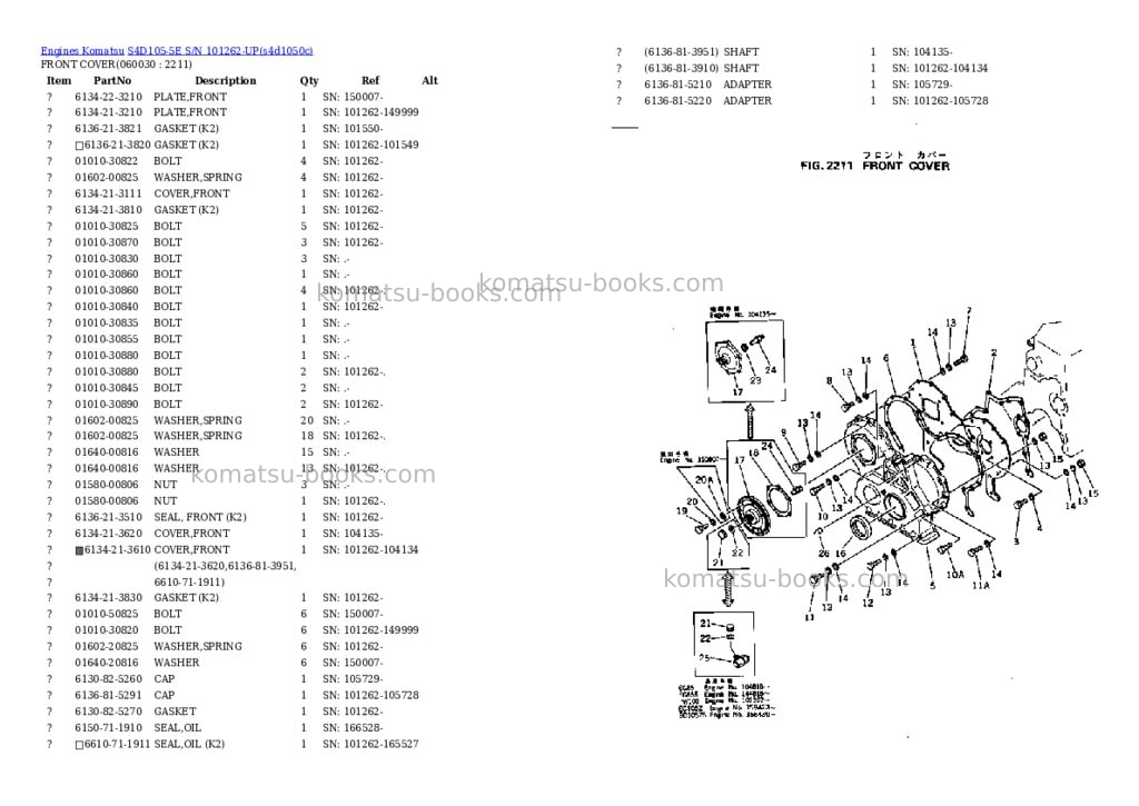 Komatsu s4d105-5e s/n 101262-up Parts catalog cover Page 10