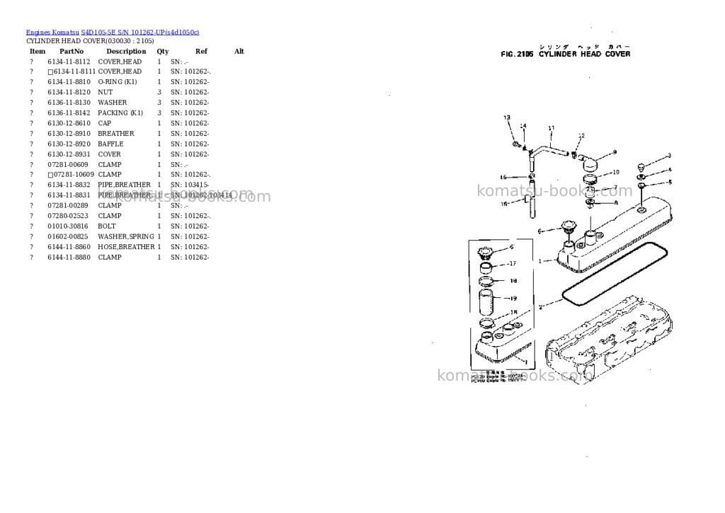 Komatsu s4d105-5e s/n 101262-up Parts catalog cover Page 2