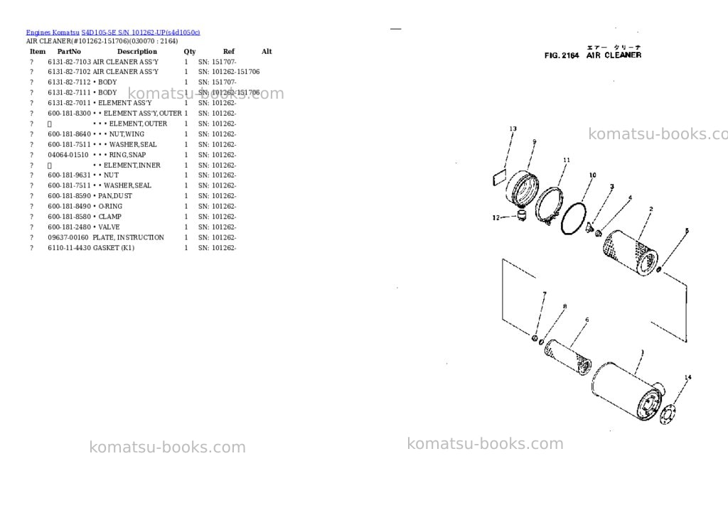 Komatsu s4d105-5e s/n 101262-up Parts catalog cover Page 6
