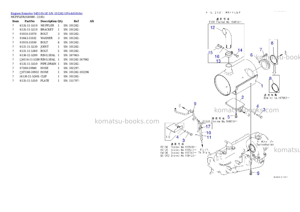 Komatsu s4d105-5e s/n 101262-up Parts catalog cover Page 7