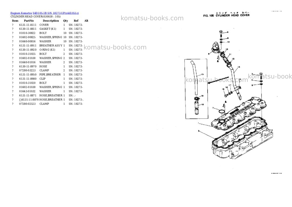 Komatsu s4d105-1b s/n 18273-up Parts catalog cover Page 2 Komatsu s4d105-1b s/n 18273-up Parts catalog cover Page 2