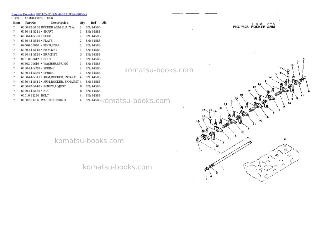 Komatsu s4d105-3d s/n 44583-up Parts catalog cover