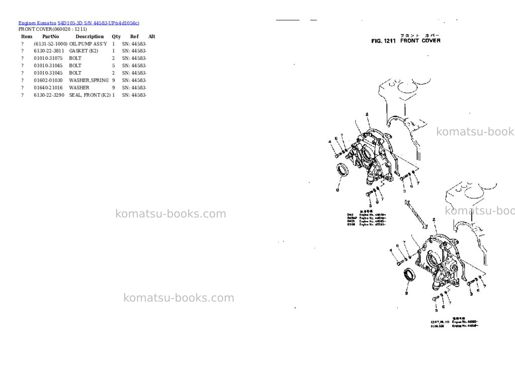 Komatsu s4d105-3d s/n 44583-up Parts catalog cover Page 10