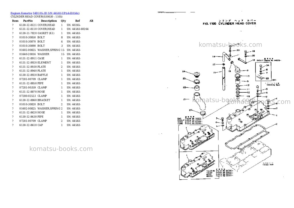 Komatsu s4d105-3d s/n 44583-up Parts catalog cover Page 2