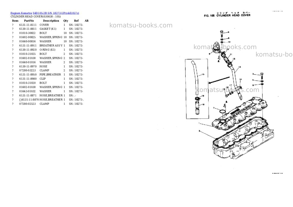 Komatsu s4d105-2b s/n 18273-up Parts catalog cover Page 2 Komatsu s4d105-2b s/n 18273-up Parts catalog cover Page 2