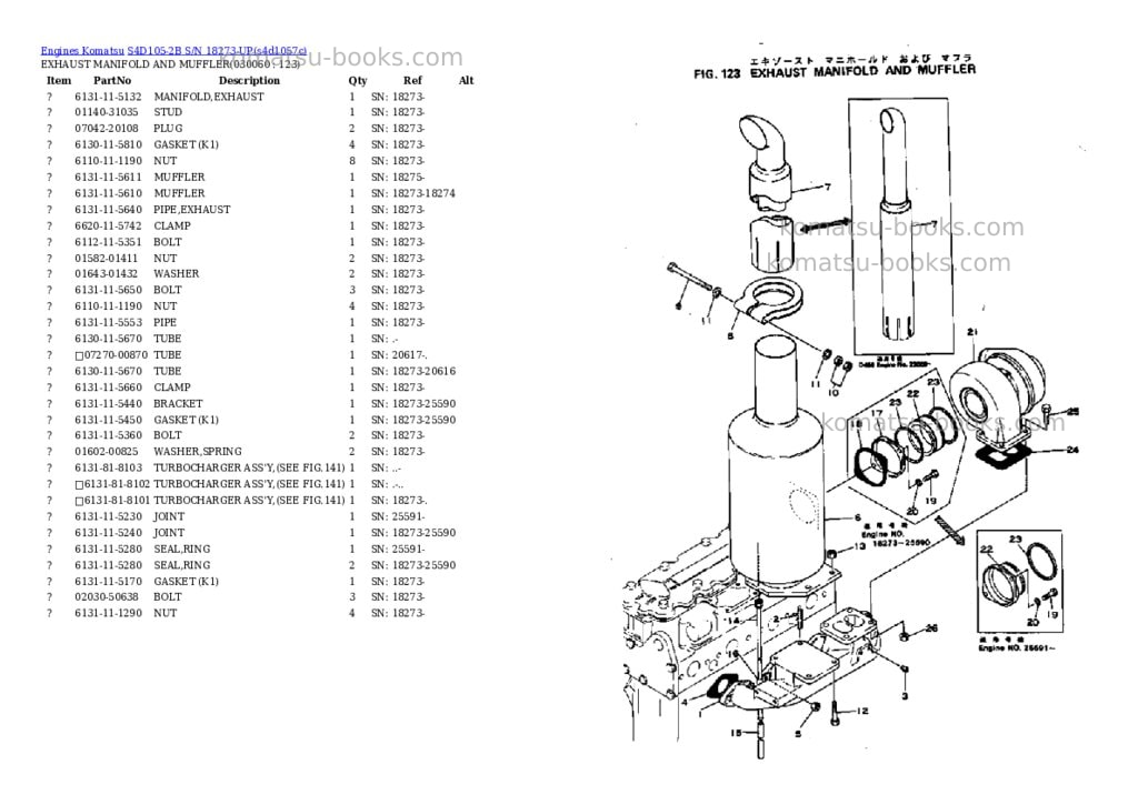 Komatsu s4d105-2b s/n 18273-up Parts catalog cover Page 5 Komatsu s4d105-2b s/n 18273-up Parts catalog cover Page 5