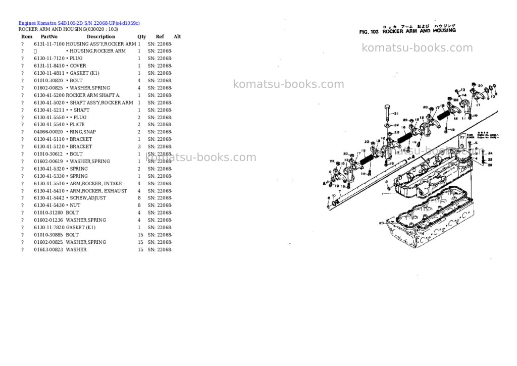 Komatsu s4d105-2d s/n 22068-up Parts catalog cover Komatsu s4d105-2d s/n 22068-up Parts catalog cover