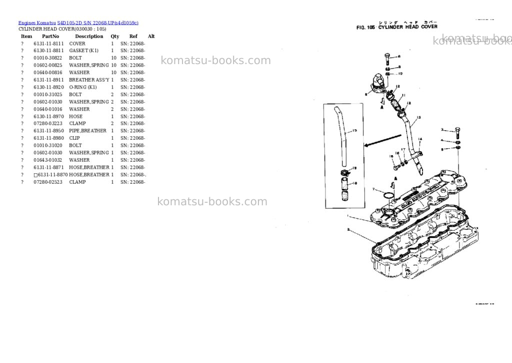 Komatsu s4d105-2d s/n 22068-up Parts catalog cover Page 2 Komatsu s4d105-2d s/n 22068-up Parts catalog cover Page 2