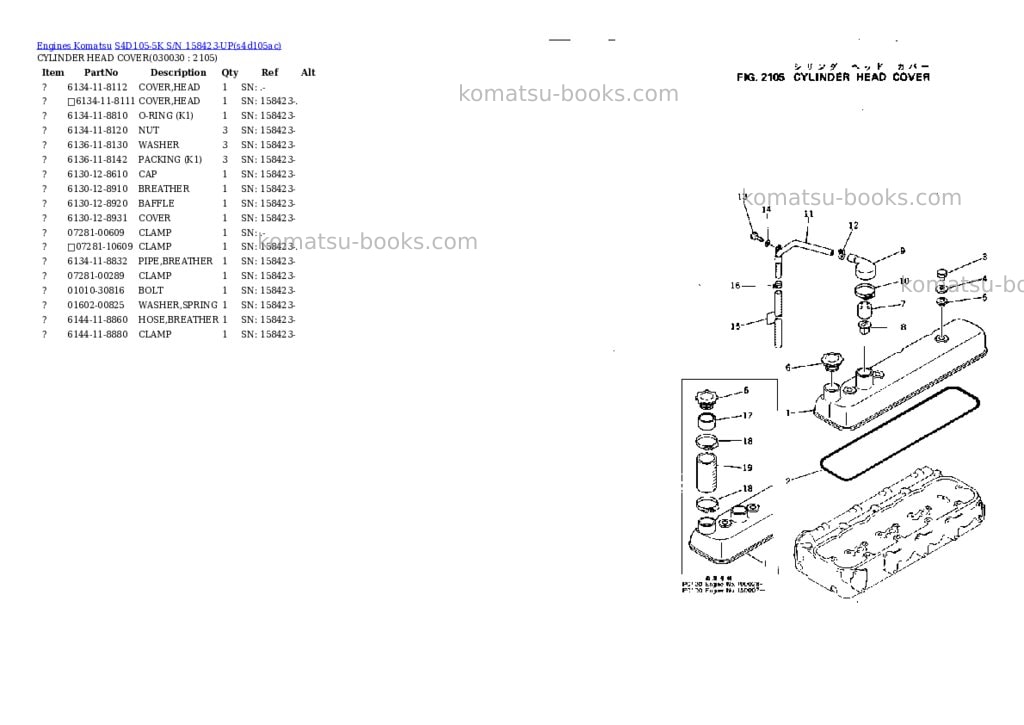Komatsu s4d105-5k s/n 158423-up Parts catalog cover Page 2 Komatsu s4d105-5k s/n 158423-up Parts catalog cover Page 2