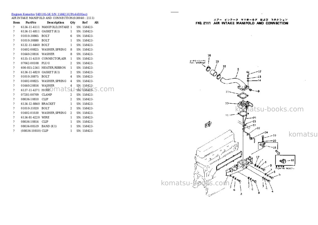 Komatsu s4d105-5k s/n 158423-up Parts catalog cover Page 3 Komatsu s4d105-5k s/n 158423-up Parts catalog cover Page 3