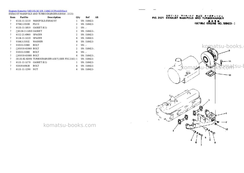 Komatsu s4d105-5k s/n 158423-up Parts catalog cover Page 4 Komatsu s4d105-5k s/n 158423-up Parts catalog cover Page 4