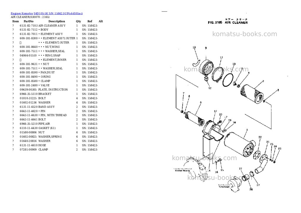 Komatsu s4d105-5k s/n 158423-up Parts catalog cover Page 6 Komatsu s4d105-5k s/n 158423-up Parts catalog cover Page 6