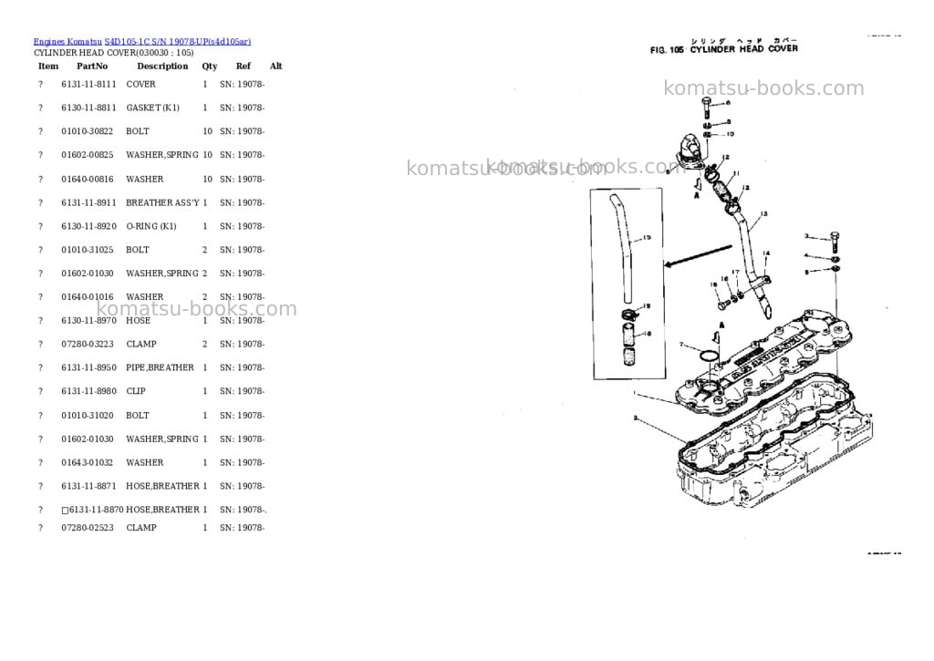 Komatsu S4D105-1C S/N 19078-UP Parts catalog cover Page 2 Komatsu S4D105-1C S/N 19078-UP Parts catalog cover Page 2