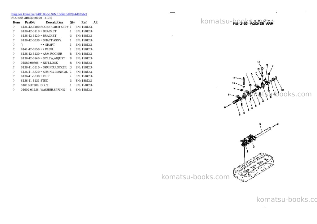 Komatsu s4d105-5l s/n 158423-up Parts catalog cover Komatsu s4d105-5l s/n 158423-up Parts catalog cover