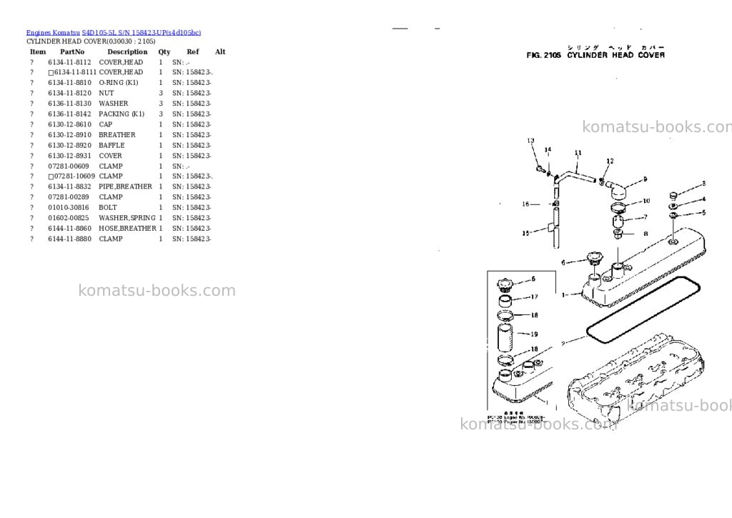 Komatsu s4d105-5l s/n 158423-up Parts catalog cover Page 2 Komatsu s4d105-5l s/n 158423-up Parts catalog cover Page 2