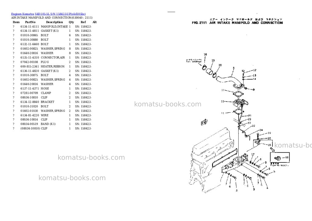 Komatsu s4d105-5l s/n 158423-up Parts catalog cover Page 3 Komatsu s4d105-5l s/n 158423-up Parts catalog cover Page 3