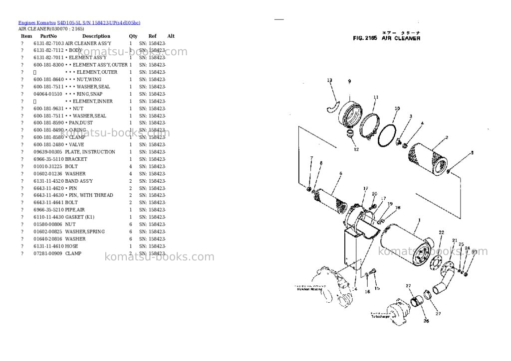 Komatsu s4d105-5l s/n 158423-up Parts catalog cover Page 6 Komatsu s4d105-5l s/n 158423-up Parts catalog cover Page 6
