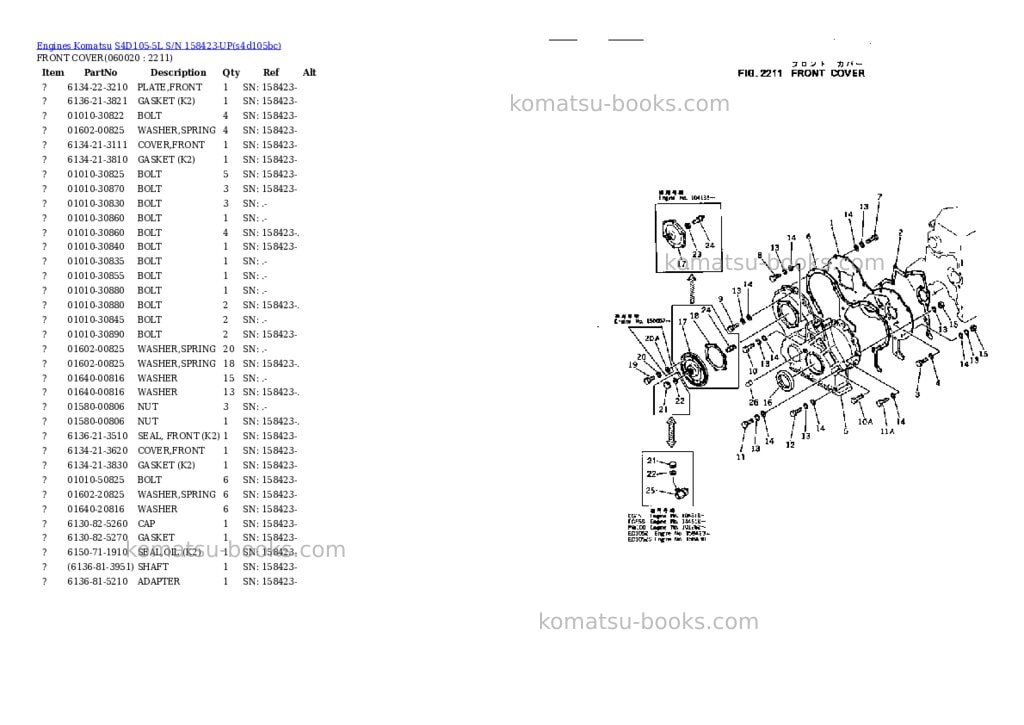 Komatsu s4d105-5l s/n 158423-up Parts catalog cover Page 8 Komatsu s4d105-5l s/n 158423-up Parts catalog cover Page 8