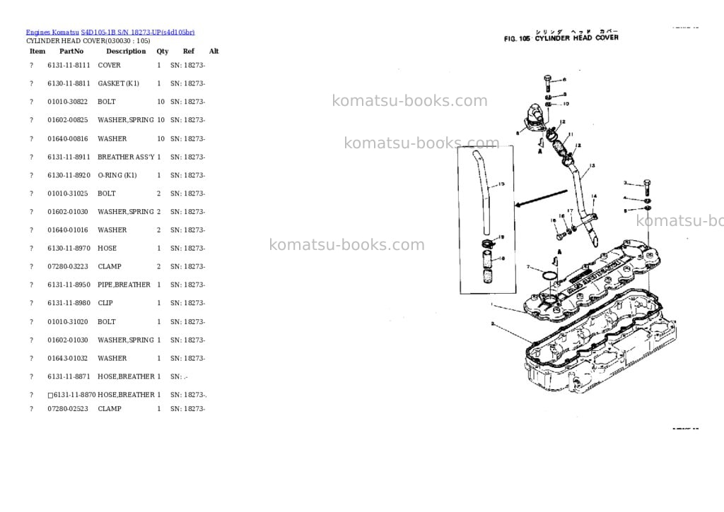 Komatsu S4D105-1B S/N 18273-UP Parts catalog cover Page 2 Komatsu S4D105-1B S/N 18273-UP Parts catalog cover Page 2