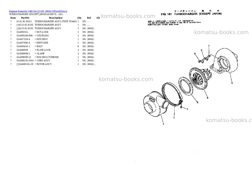 Komatsu S4D105-2J S/N 30042-UP Parts catalog cover Page 3 Komatsu S4D105-2J S/N 30042-UP Parts catalog cover Page 3