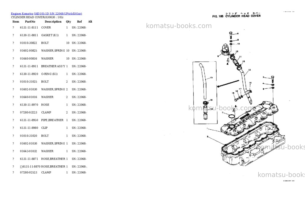 Komatsu S4D105-1D S/N 22068-UP Parts catalog cover Page 2 Komatsu S4D105-1D S/N 22068-UP Parts catalog cover Page 2