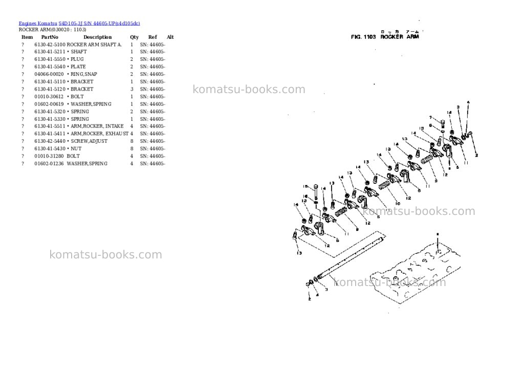 Komatsu s4d105-3j s/n 44605-up Parts catalog cover Komatsu s4d105-3j s/n 44605-up Parts catalog cover