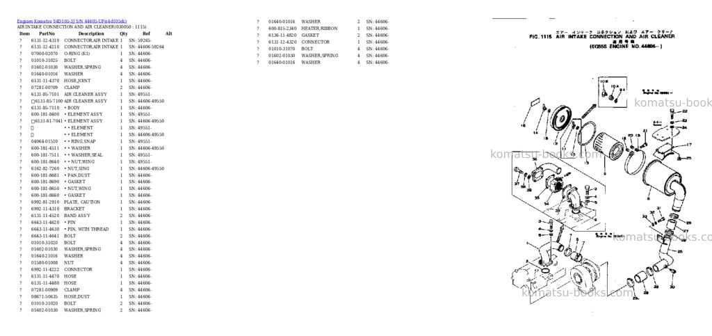 Komatsu s4d105-3j s/n 44605-up Parts catalog cover Page 4 Komatsu s4d105-3j s/n 44605-up Parts catalog cover Page 4