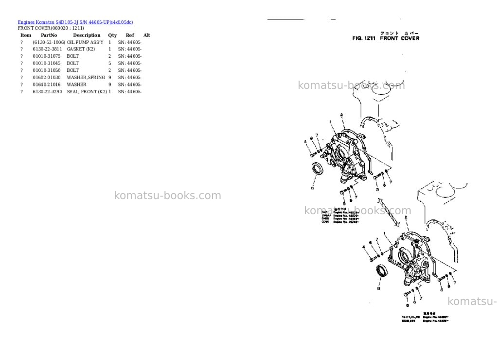 Komatsu s4d105-3j s/n 44605-up Parts catalog cover Page 8 Komatsu s4d105-3j s/n 44605-up Parts catalog cover Page 8
