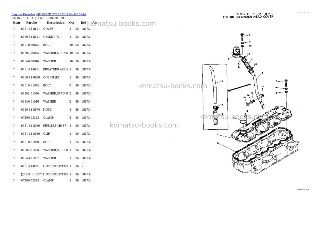 Komatsu S4D105-2B S/N 18273-UP Parts catalog cover Page 2 Komatsu S4D105-2B S/N 18273-UP Parts catalog cover Page 2