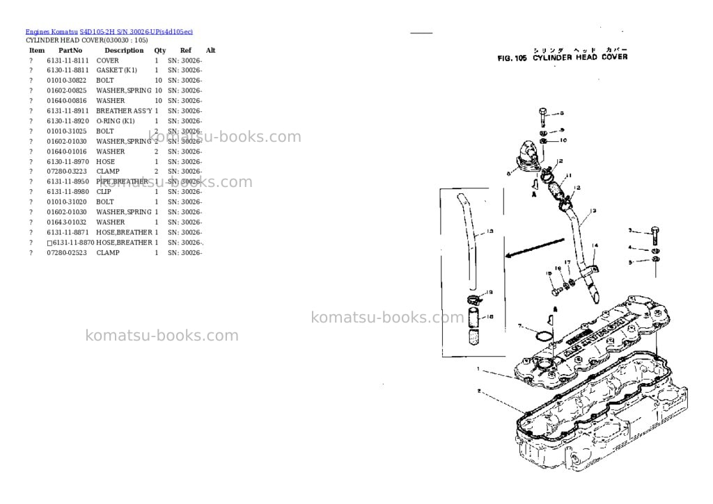 Komatsu s4d105-2h s/n 30026-up Parts catalog cover Page 2 Komatsu s4d105-2h s/n 30026-up Parts catalog cover Page 2