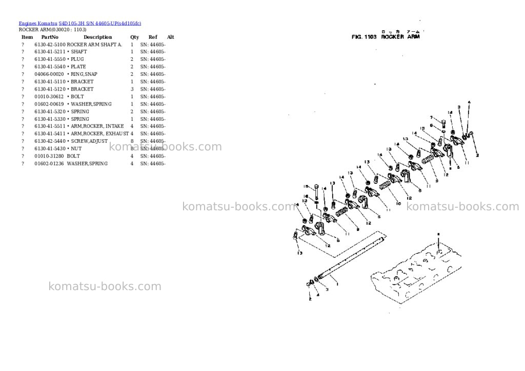 Komatsu S4D105-3H S/N 44605-UP Parts catalog cover Komatsu S4D105-3H S/N 44605-UP Parts catalog cover