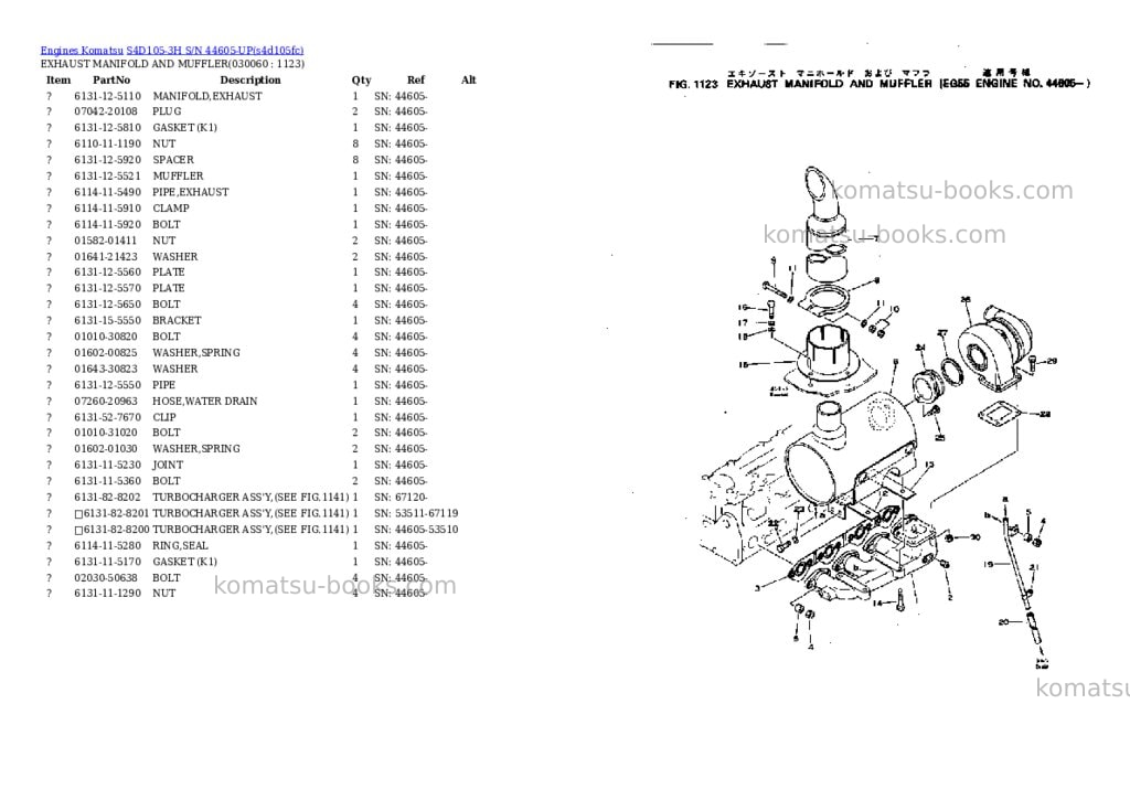 Komatsu S4D105-3H S/N 44605-UP Parts catalog cover Page 5 Komatsu S4D105-3H S/N 44605-UP Parts catalog cover Page 5
