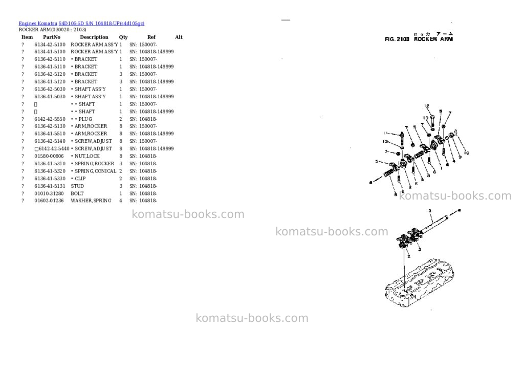 Komatsu s4d105-5d s/n 104818-up Parts catalog cover