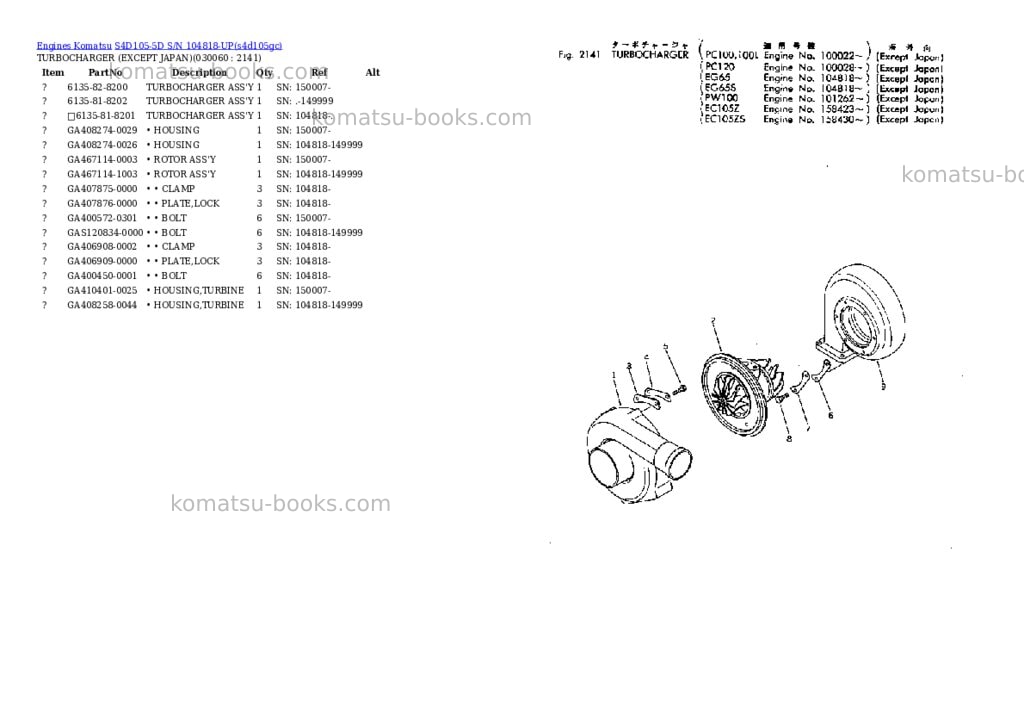 Komatsu s4d105-5d s/n 104818-up Parts catalog cover Page 5