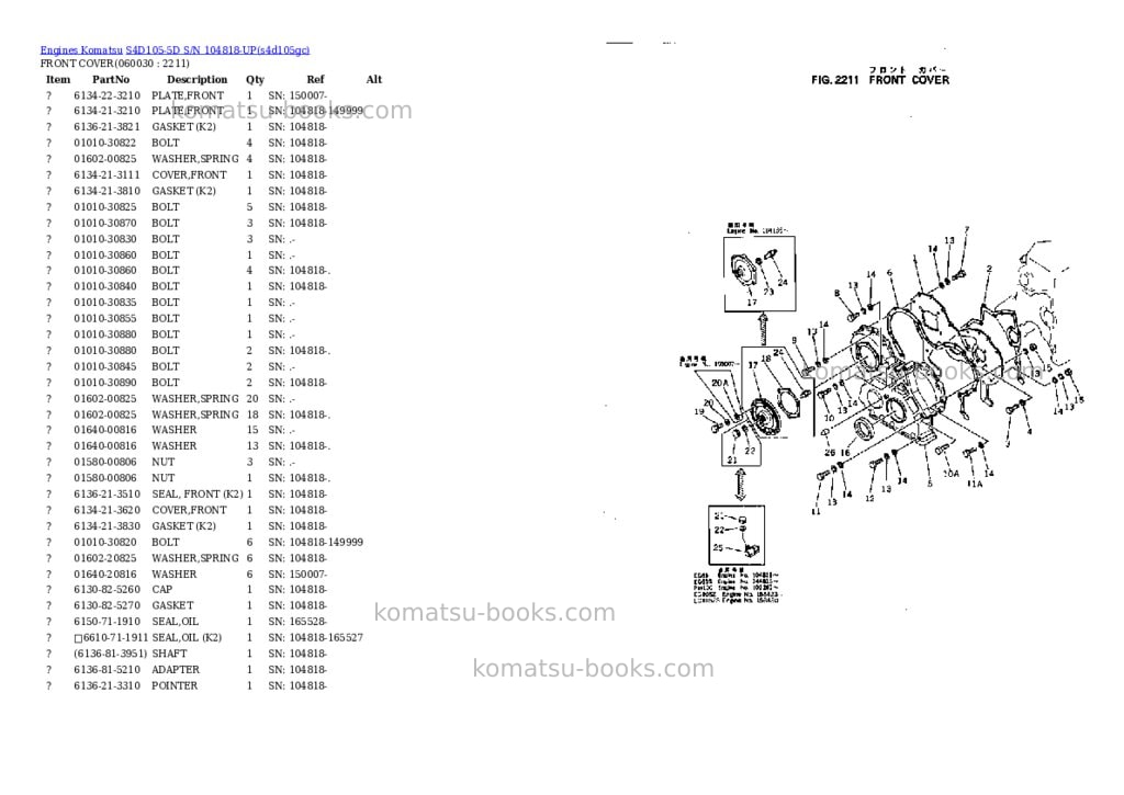 Komatsu s4d105-5d s/n 104818-up Parts catalog cover Page 9