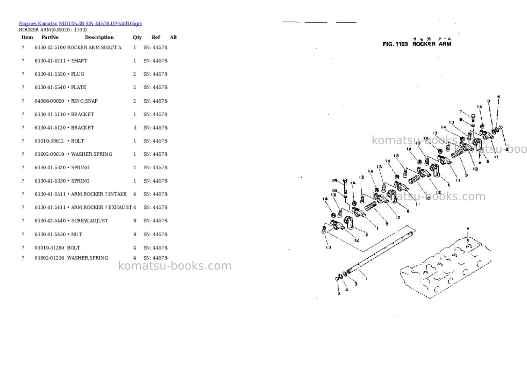 Komatsu S4D105-3B S/N 44578-UP Parts catalog cover Komatsu S4D105-3B S/N 44578-UP Parts catalog cover