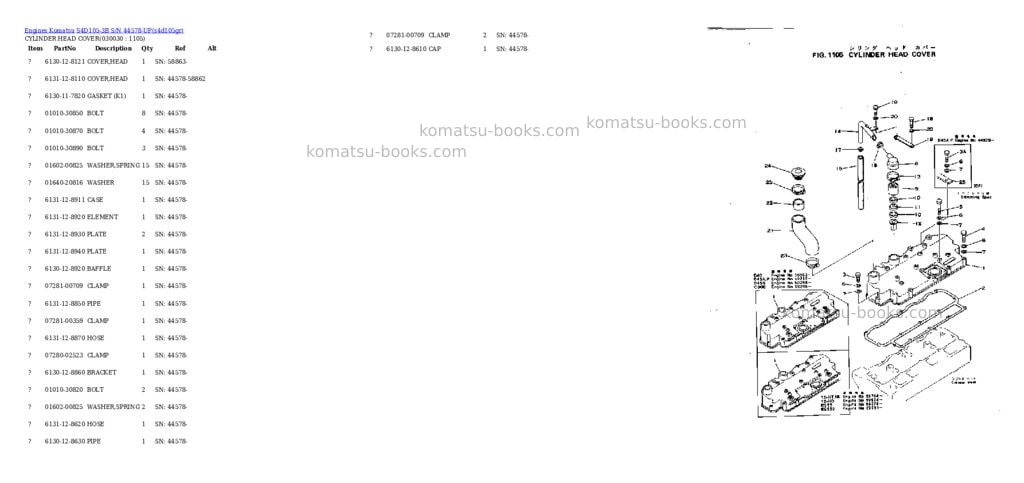 Komatsu S4D105-3B S/N 44578-UP Parts catalog cover Page 2 Komatsu S4D105-3B S/N 44578-UP Parts catalog cover Page 2