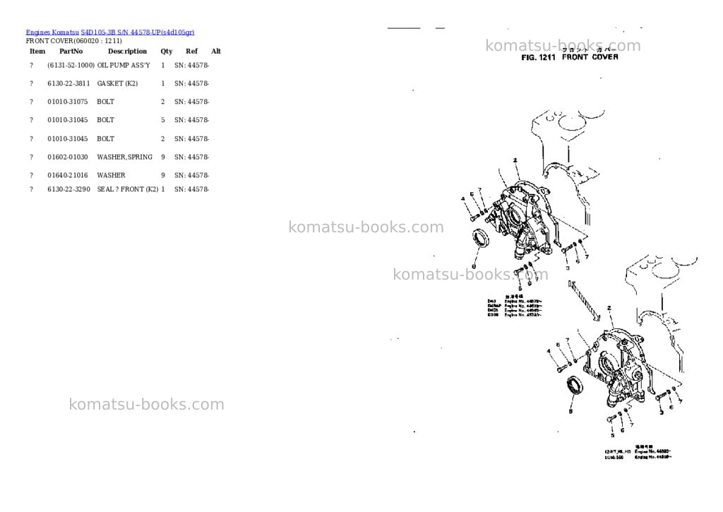 Komatsu S4D105-3B S/N 44578-UP Parts catalog cover Page 7 Komatsu S4D105-3B S/N 44578-UP Parts catalog cover Page 7