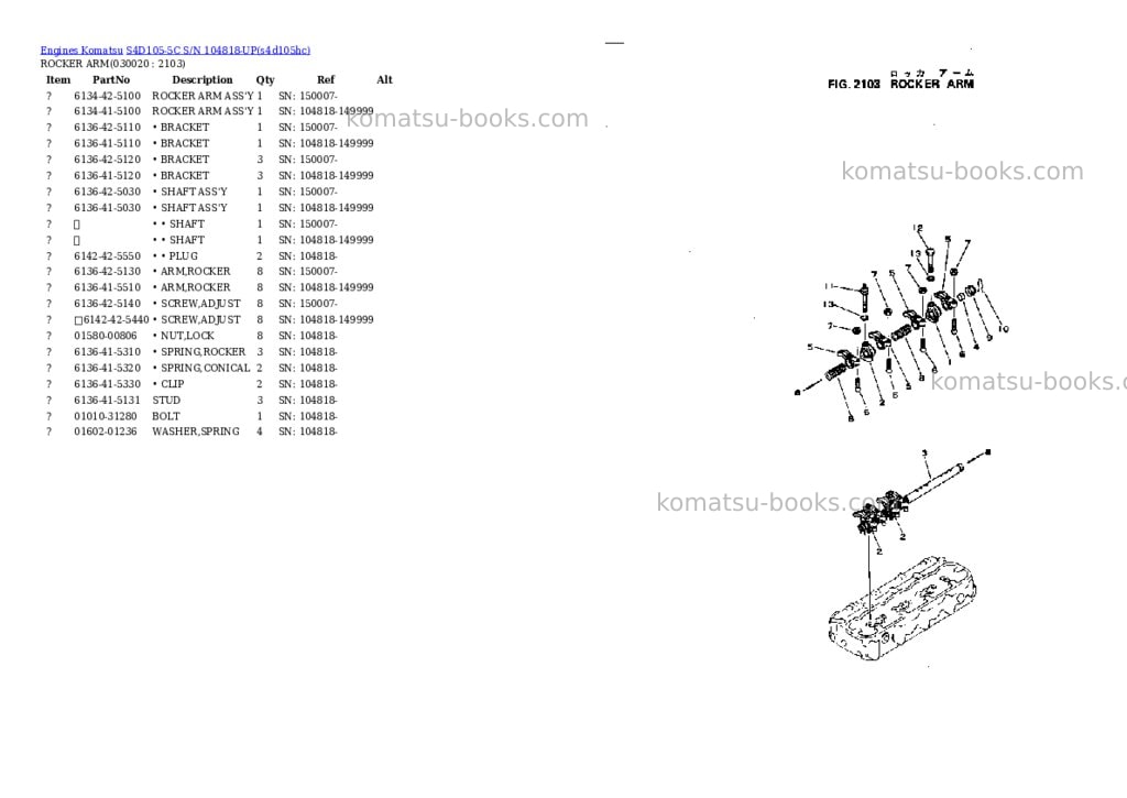 Komatsu s4d105-5c s/n 104818-up Parts catalog cover Komatsu s4d105-5c s/n 104818-up Parts catalog cover