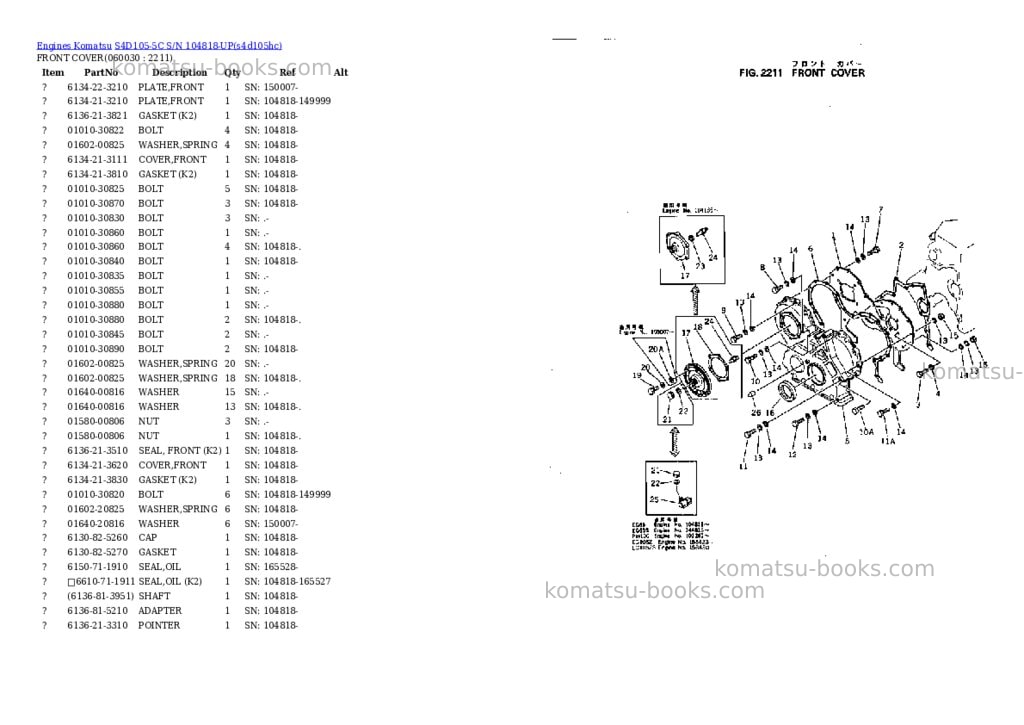 Komatsu s4d105-5c s/n 104818-up Parts catalog cover Page 10 Komatsu s4d105-5c s/n 104818-up Parts catalog cover Page 10