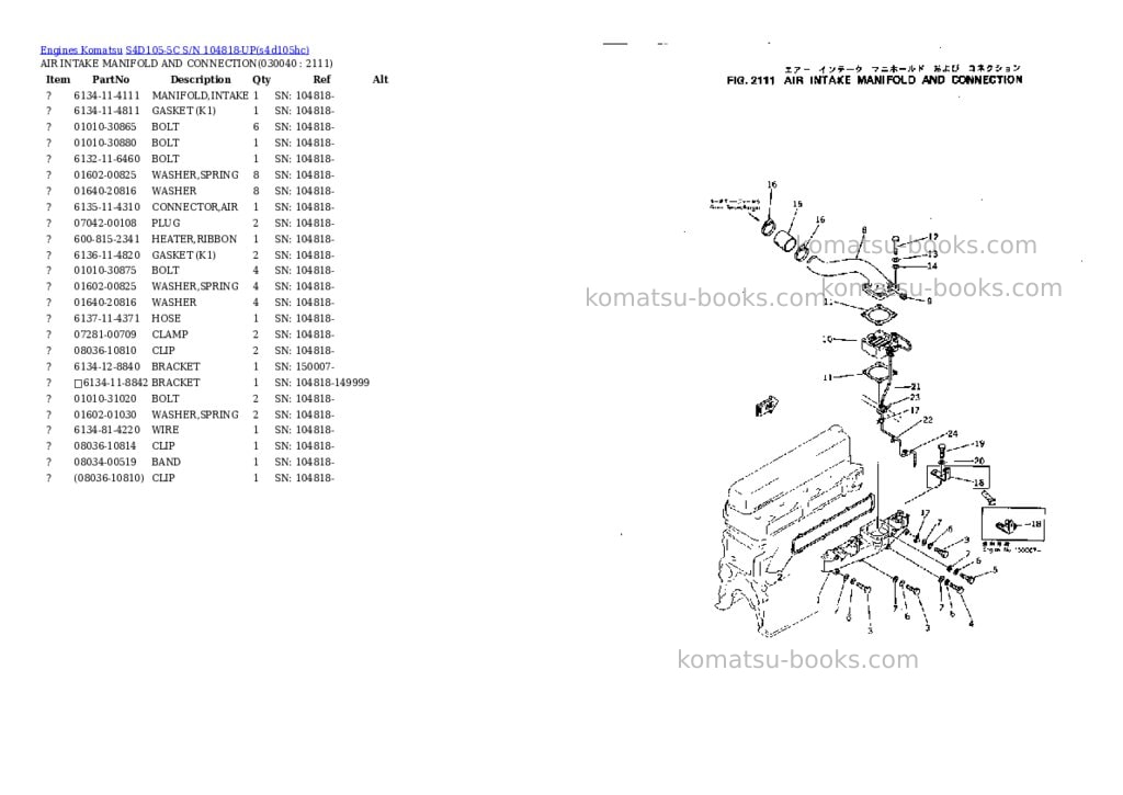 Komatsu s4d105-5c s/n 104818-up Parts catalog cover Page 3 Komatsu s4d105-5c s/n 104818-up Parts catalog cover Page 3