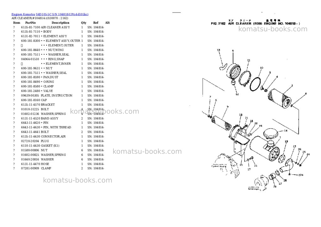 Komatsu s4d105-5c s/n 104818-up Parts catalog cover Page 6 Komatsu s4d105-5c s/n 104818-up Parts catalog cover Page 6