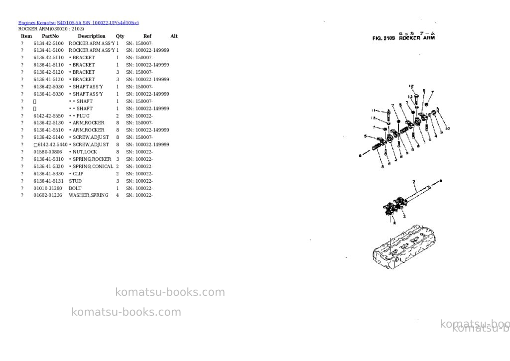 Komatsu s4d105-5a s/n 100022-up Parts catalog cover Komatsu s4d105-5a s/n 100022-up Parts catalog cover