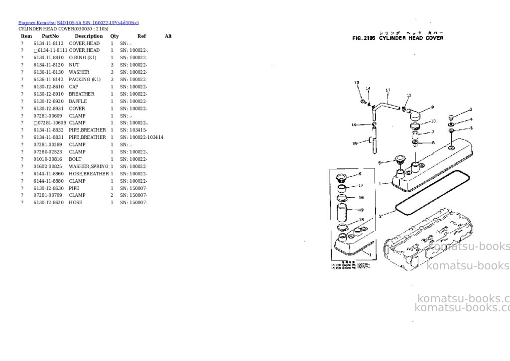 Komatsu s4d105-5a s/n 100022-up Parts catalog cover Page 2 Komatsu s4d105-5a s/n 100022-up Parts catalog cover Page 2